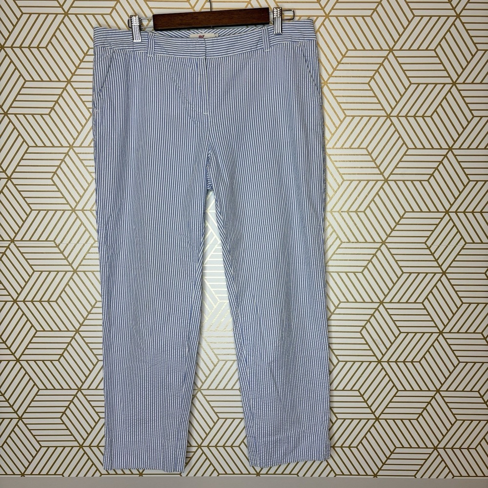 Vineyard Vines Women 10 Seersucker Stripe Straight Leg Chino Pants Blue Coastal